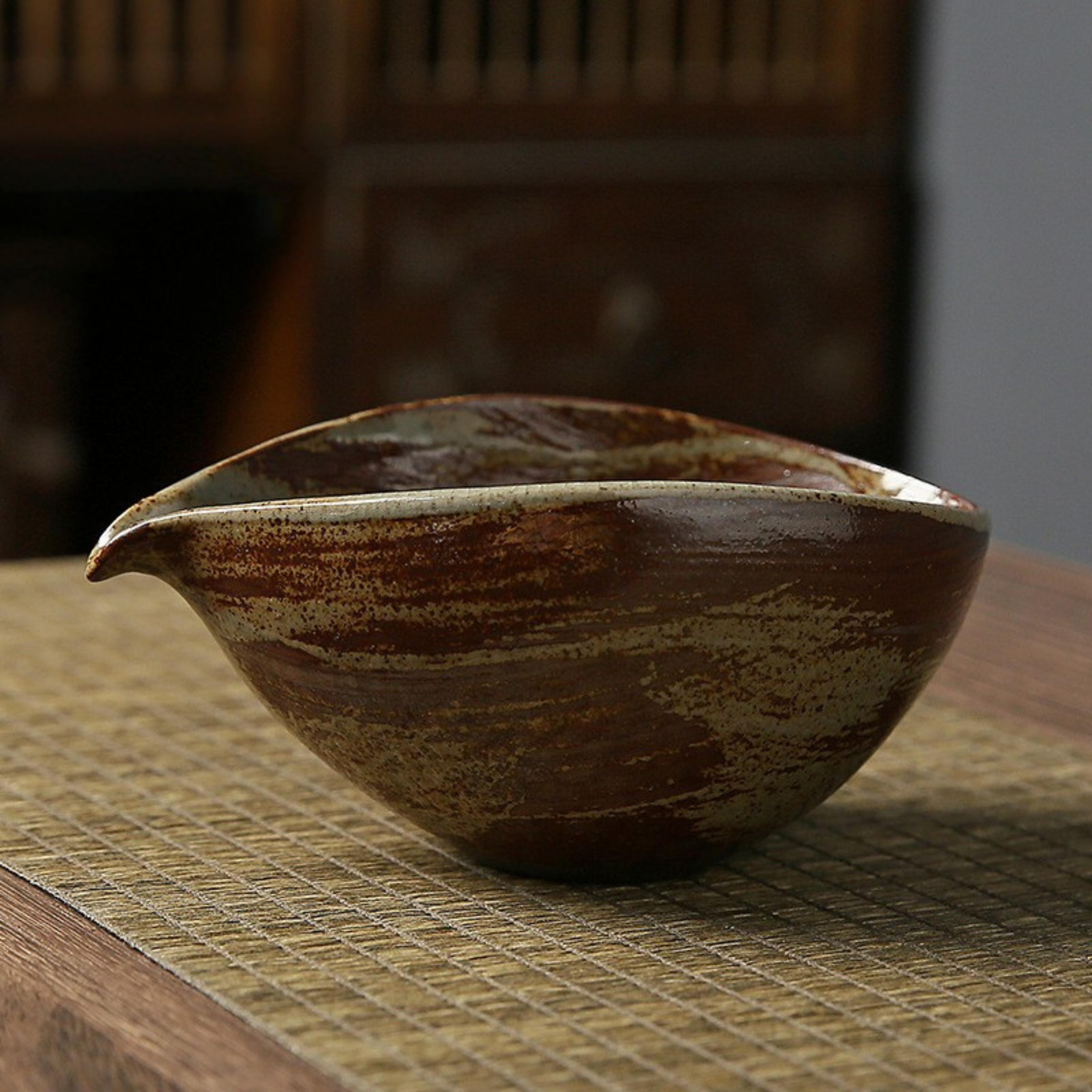 Set Matcha Japonais – Bol Chawan marron marbré artisanal + fouet bambou