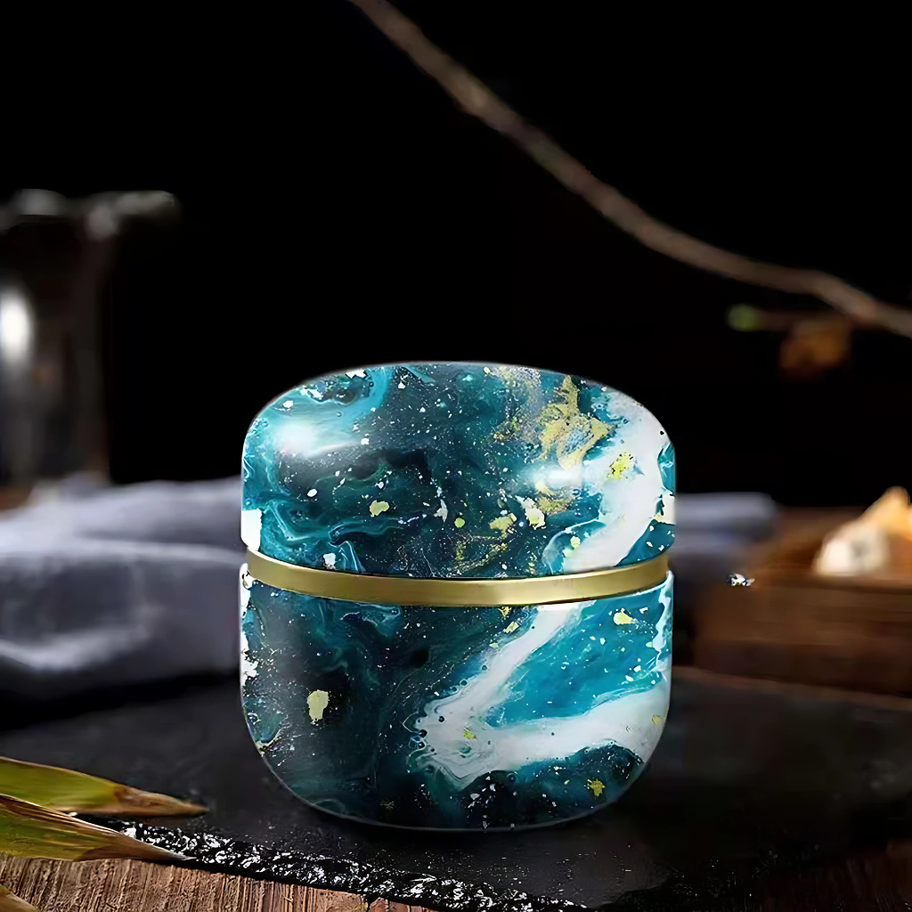 Boîte à thé | Motifs fleuris (Océan profond)