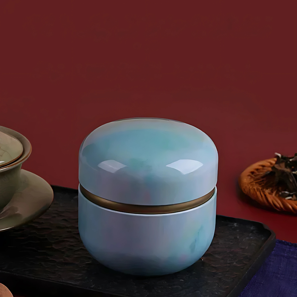 Boîte à thé | Motifs fleuris (Turquoise marbré)