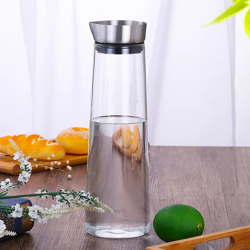 Carafe en verre avec couvercle inox – Pichet 1L/1,5L pour thé glacé