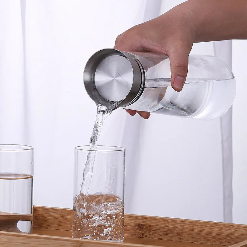 Carafe en verre avec couvercle inox – Pichet 1L/1,5L pour thé glacé