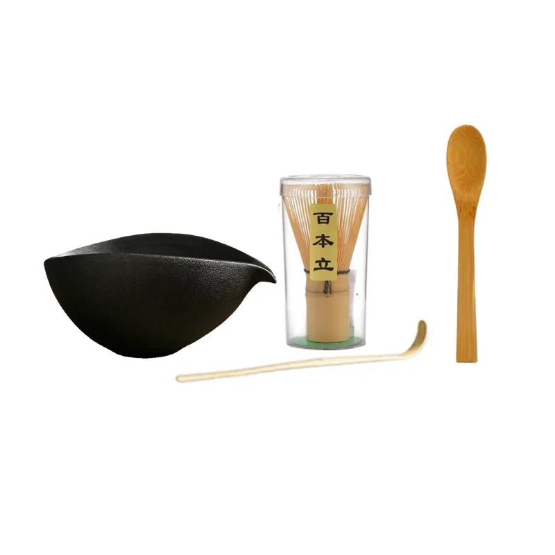 Kit Complet Matcha – Bol Chawan noir artisanal + fouet bambou
