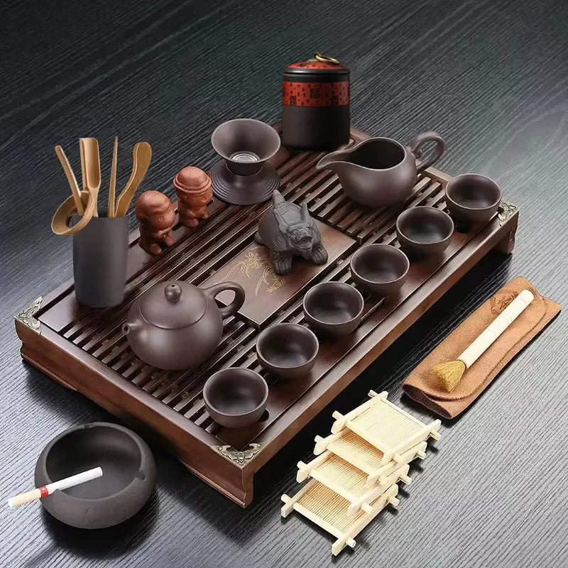 Plateau & théière | Cérémonie Yixing – Édition Argile Pourpre