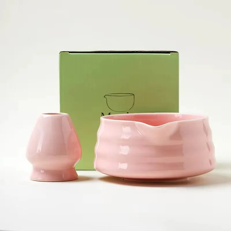 Set Matcha Japonais Rose – Bol & Support de Fouet Traditionnels