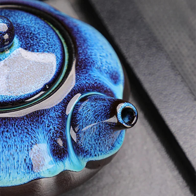 Service à Thé Japonais en Céramique Bleue – Théière et 4 Tasses Artisanales (5 pièces)