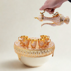Service à thé marocain traditionnel doré avec plateau et 6 tasses