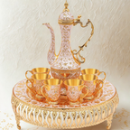 Service à thé marocain traditionnel doré avec plateau et 6 tasses