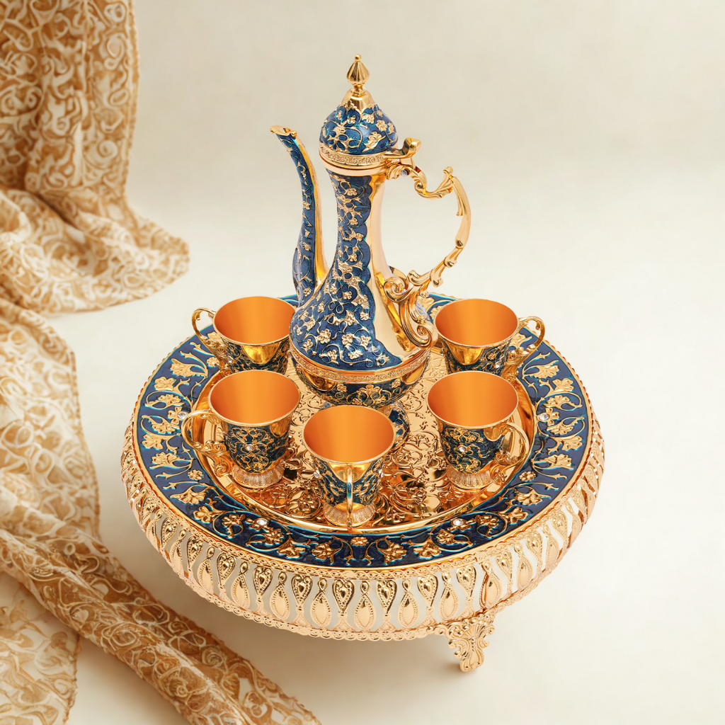 Service à thé marocain traditionnel en alliage doré