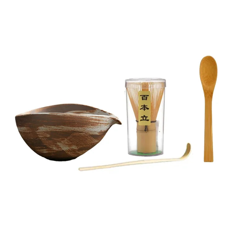 Set Tradition Matcha – Bol Chawan marron rougeâtre + fouet bambou