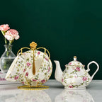 Théière anglaise fleurie vintage en porcelaine | Théière avec tasse à thé