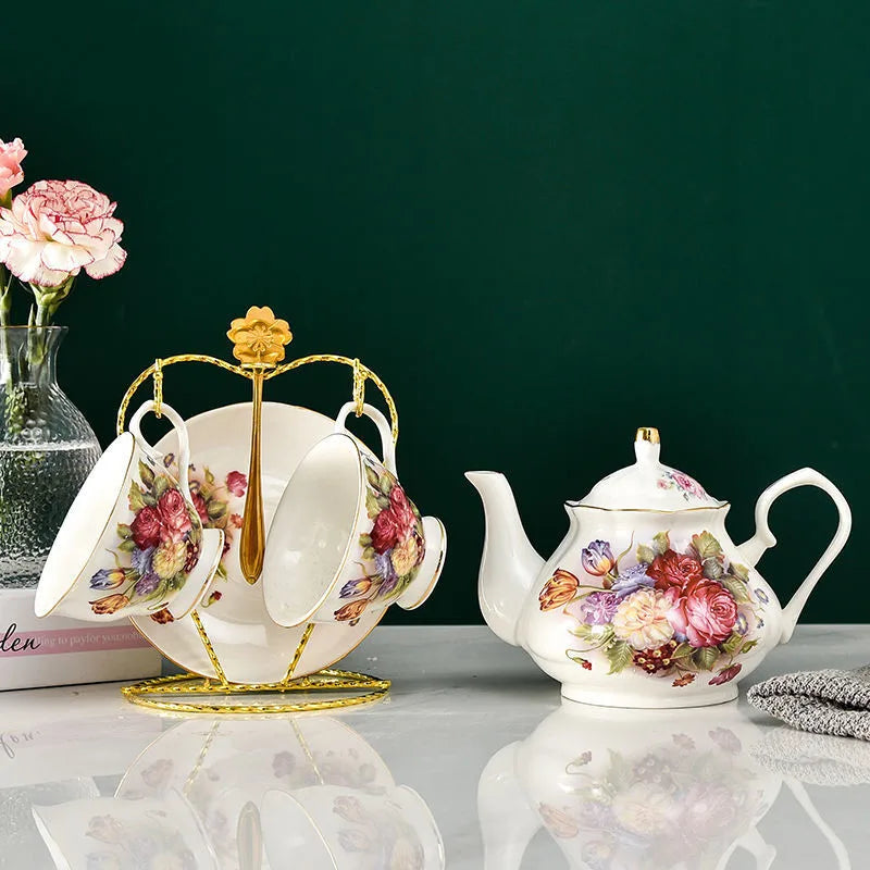 Théière anglaise traditionnelle en porcelaine | Théière avec 2 tasses
