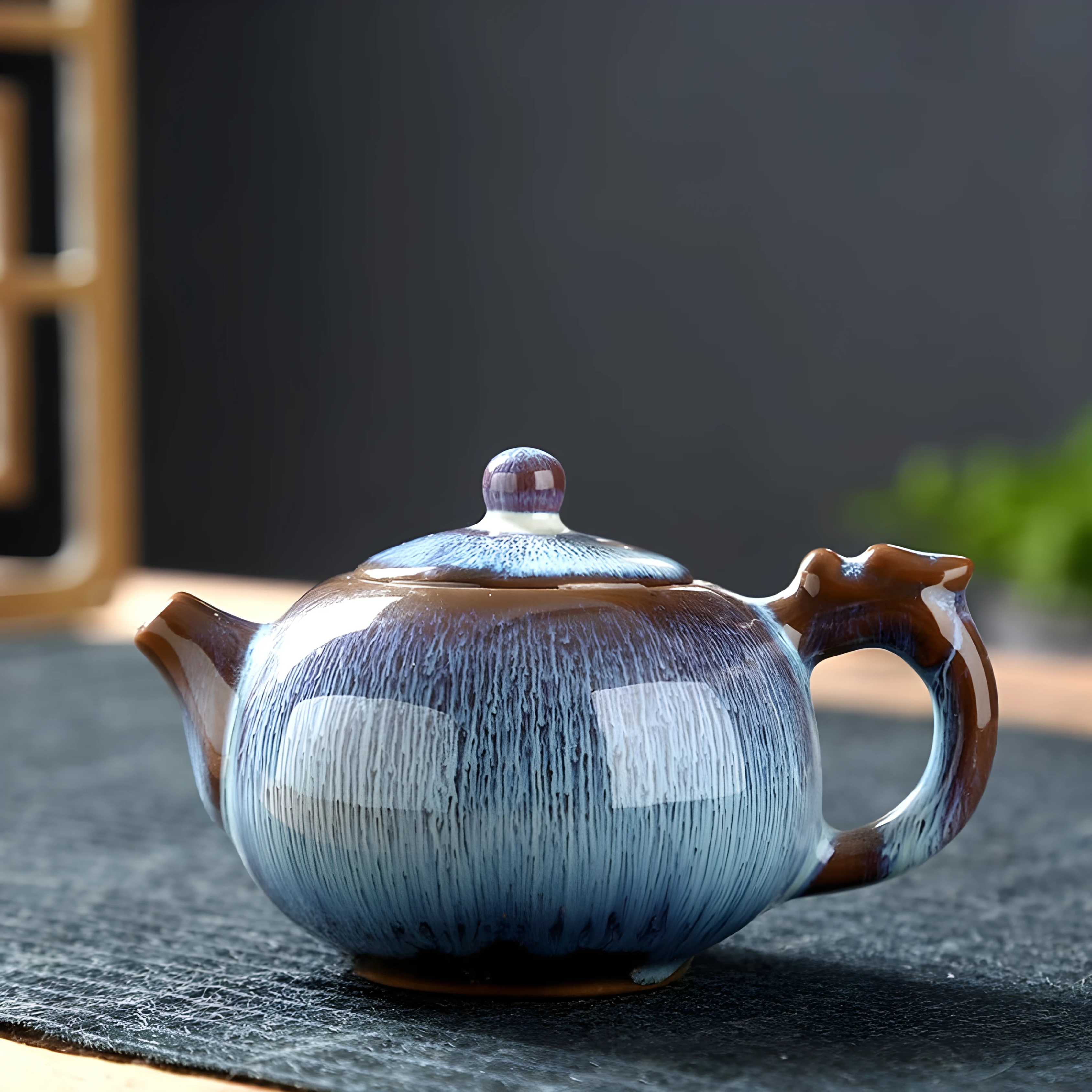 Théière japonaise artisanale en céramique émaillée | Bleu Brume