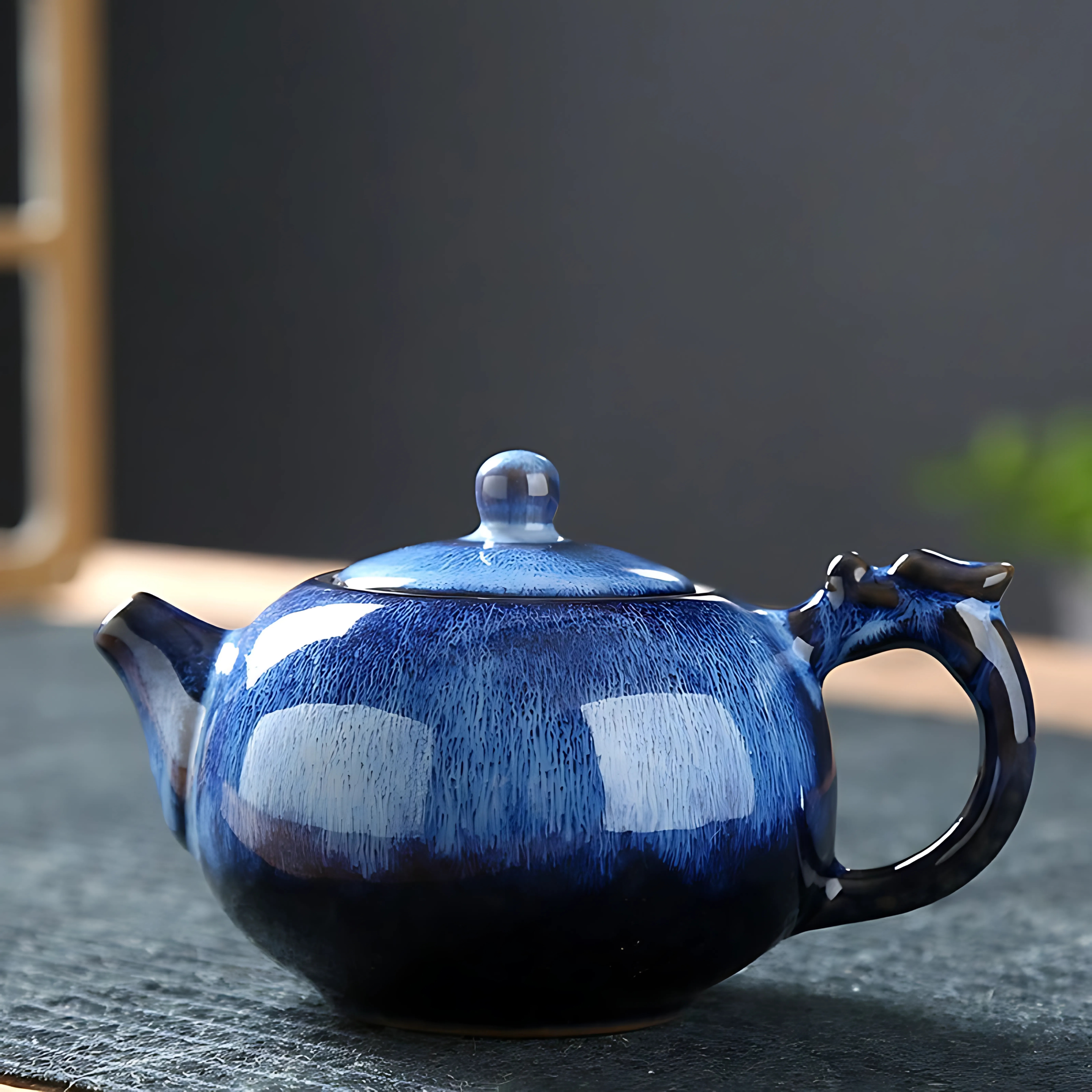 Théière japonaise artisanale en céramique émaillée | Bleu Nuit