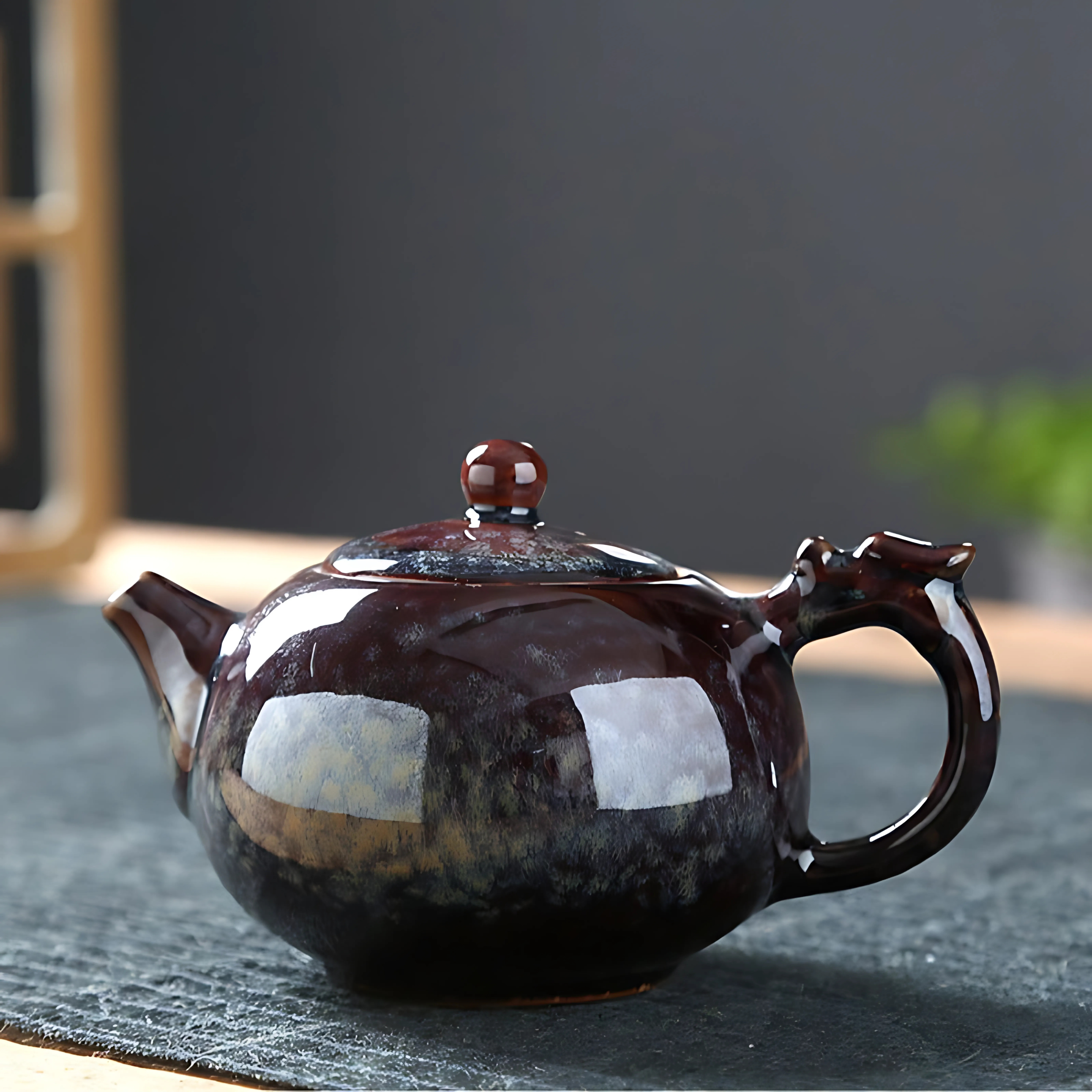 Théière japonaise artisanale en céramique émaillée | Marron Terre